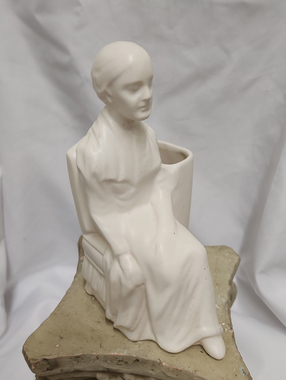Vintage Minimalist Matte Gloss White Ceramic Seated Woman Planter Vase